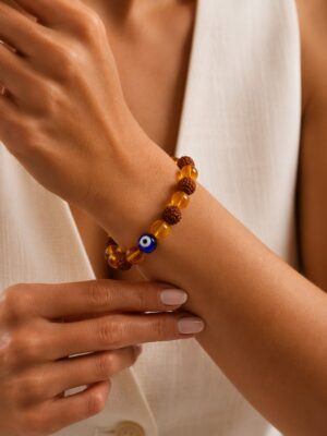 Citrine+Rudraksh+Evil Eye Bracelet