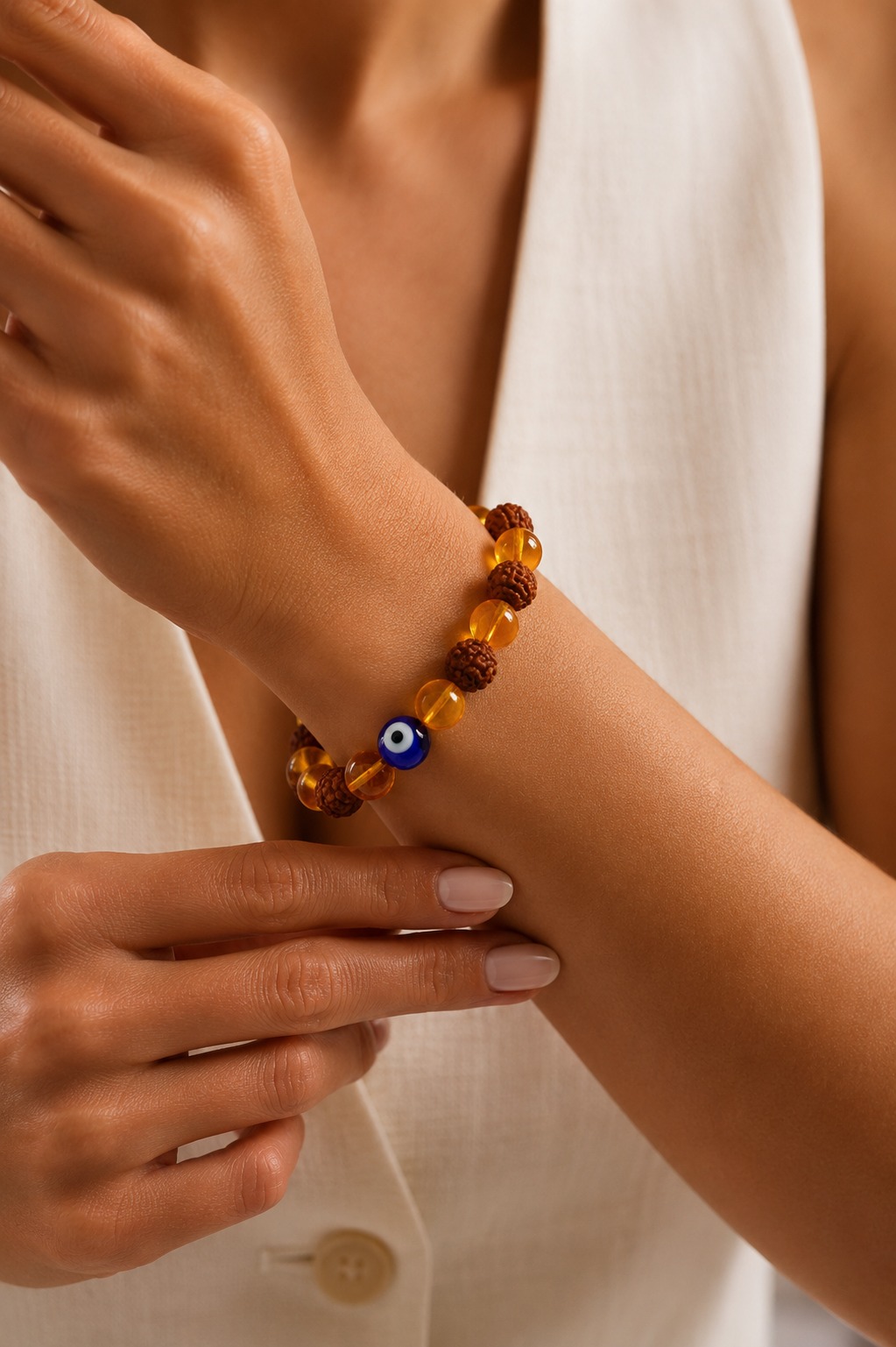 Citrine+Rudraksh+Evil Eye Bracelet